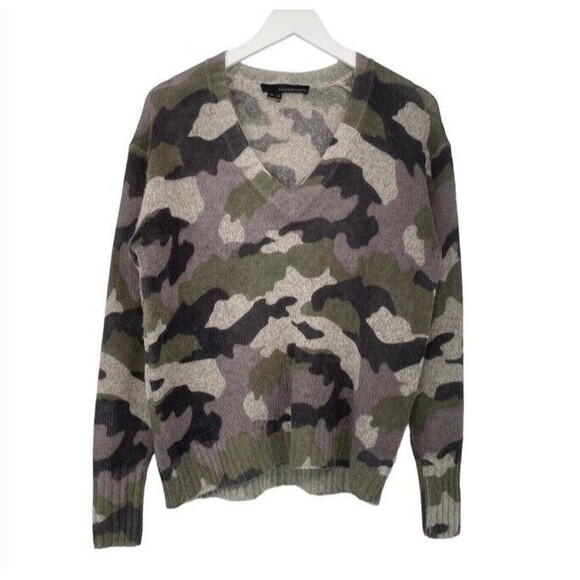 360 Cashmere Sweater Emerie Camo V Neck Delicate Lightweight Merino Wool Medium - Picture 1 of 11